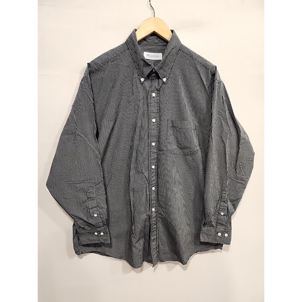 Brooks Brothers Button-down Dress Shirt Mens 17.5-34/35 Black/White Long Sleeve‎